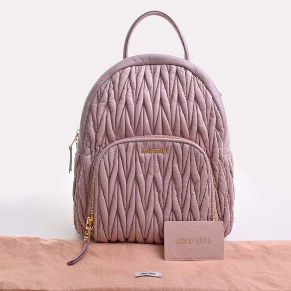 MIU MIU miu MATELASSE Rucksack Backpack 5BZ022 Pink Beige Women's - Picture 3 of 10